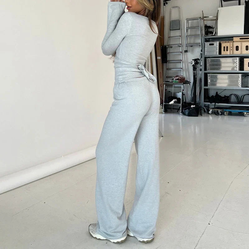 V Neck Tie Waist TwoPiece Set