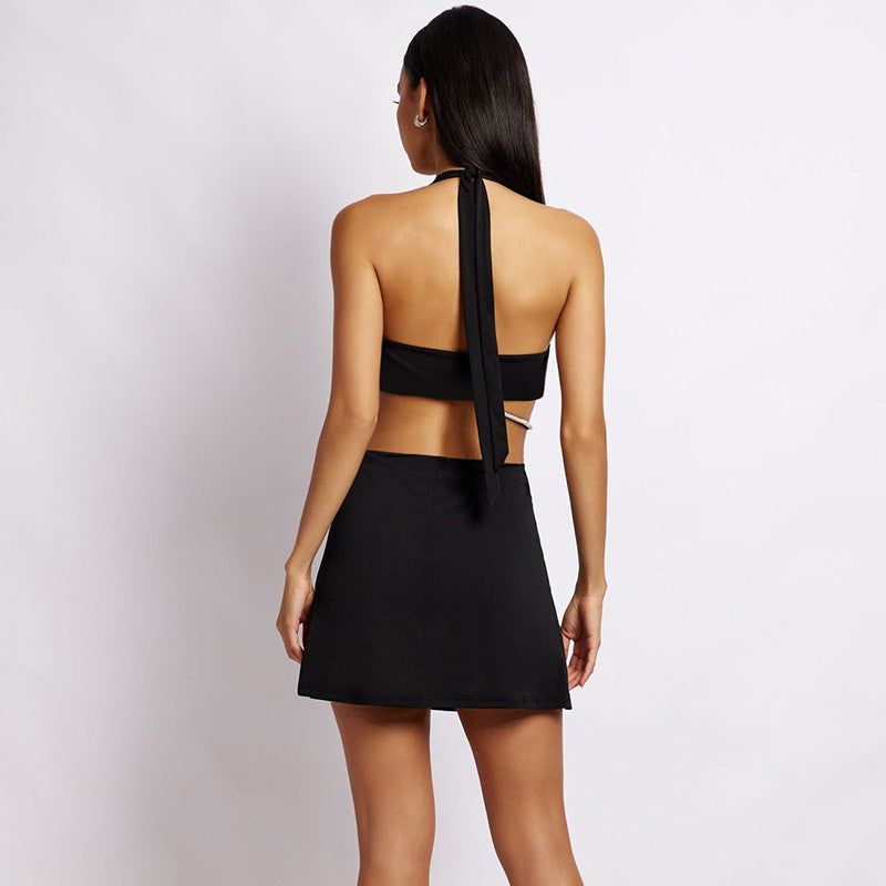 Infinity Halter Diamante Rope Twist Mini Dress