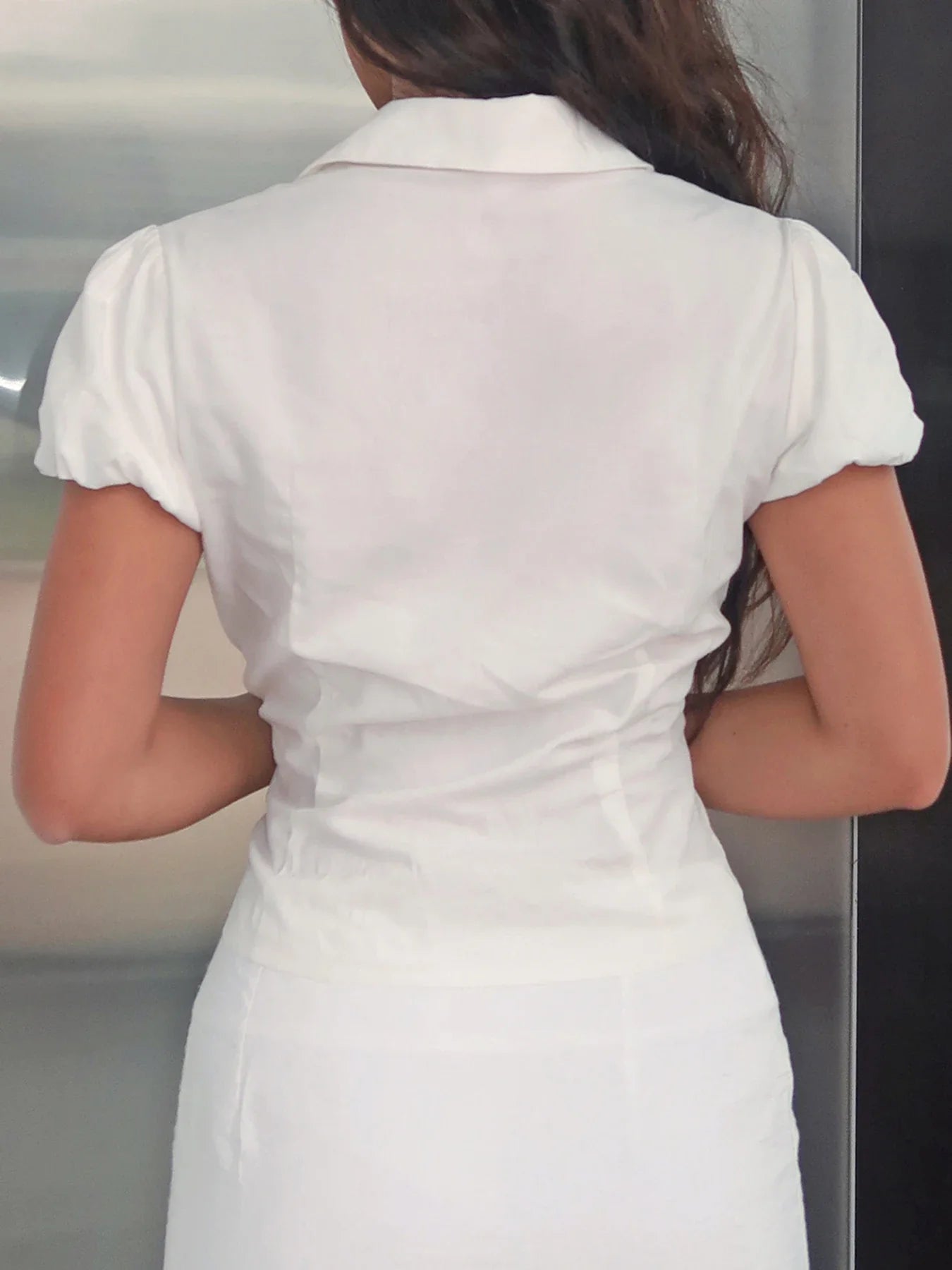 Casual Vneck TurnDown Collar Slim Blouse