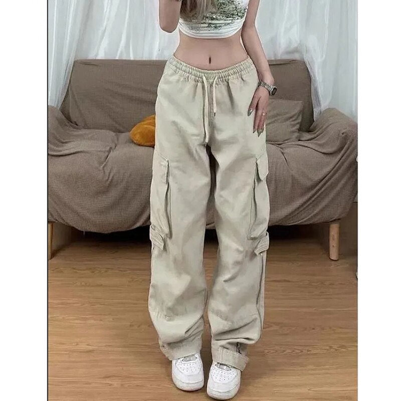 Jeans Leg High Pants Vintage Waist Wide Cargo Straight White Y2K Denim American Baggy Trouser