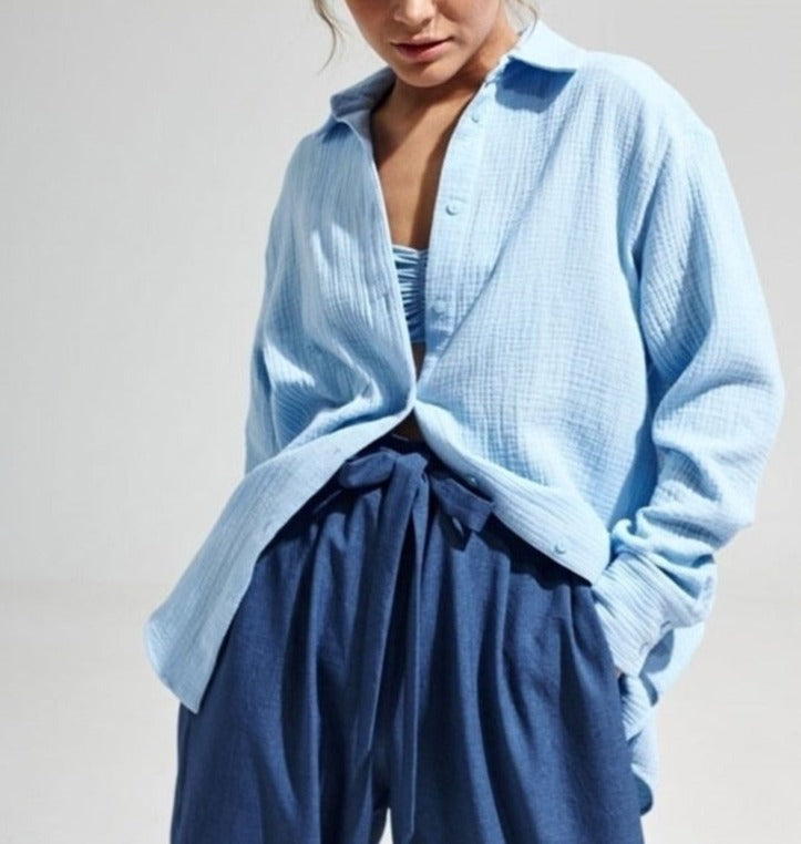 Dinora Button-Up Shirt Light Blue / S Tops & Blouses