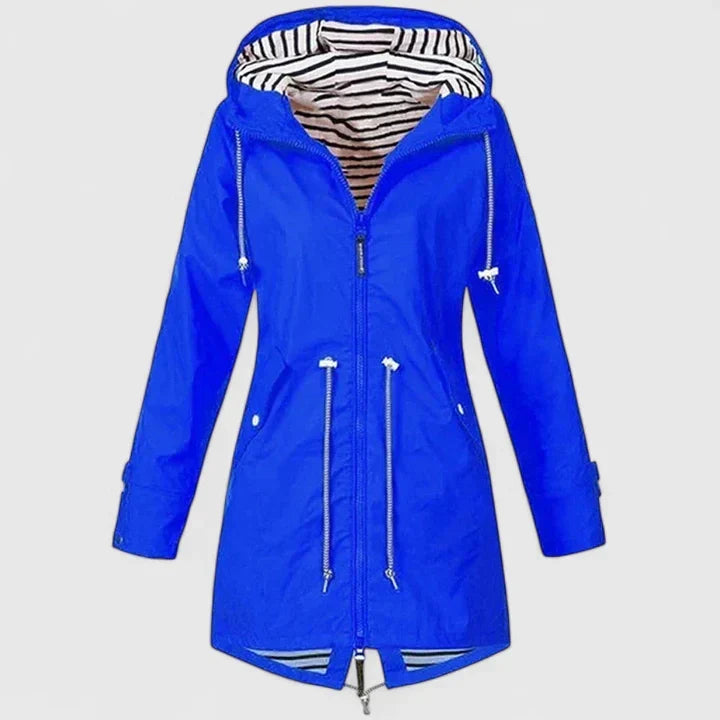 Hooded Zip Front Drawstring Waist Windbreaker Rain Jacket