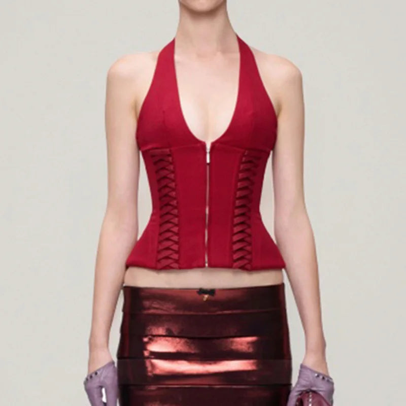Red Gyaru Corset Crop Top
