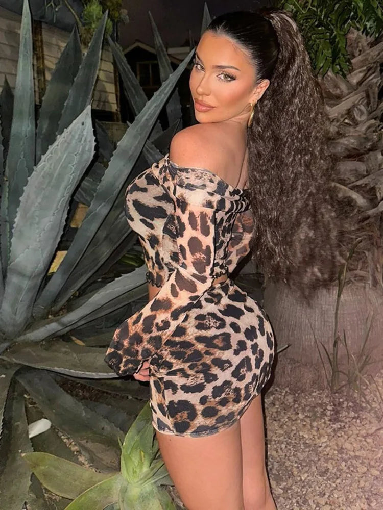 Leopard Offshoulder Mini Knit Set