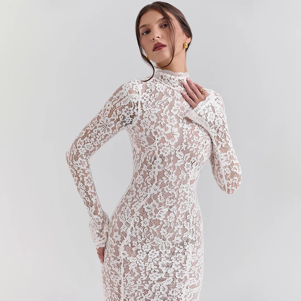 Lace Half High Neck Fishtail Dress