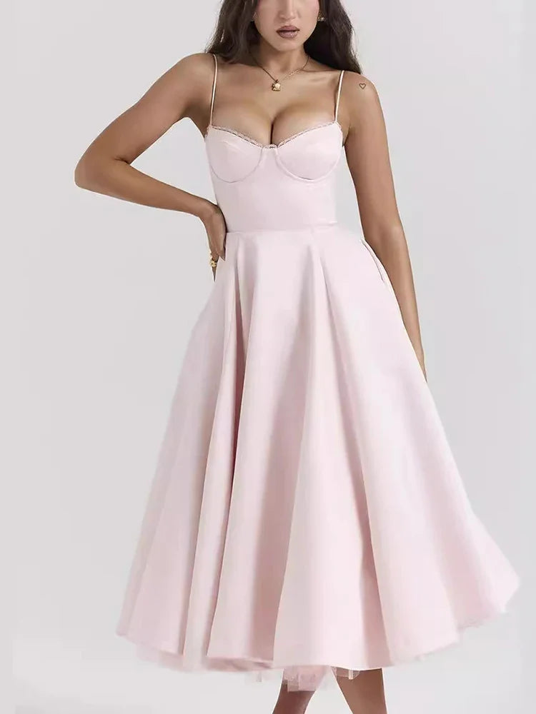 Aline Backless Spaghetti Strap Midi Dress