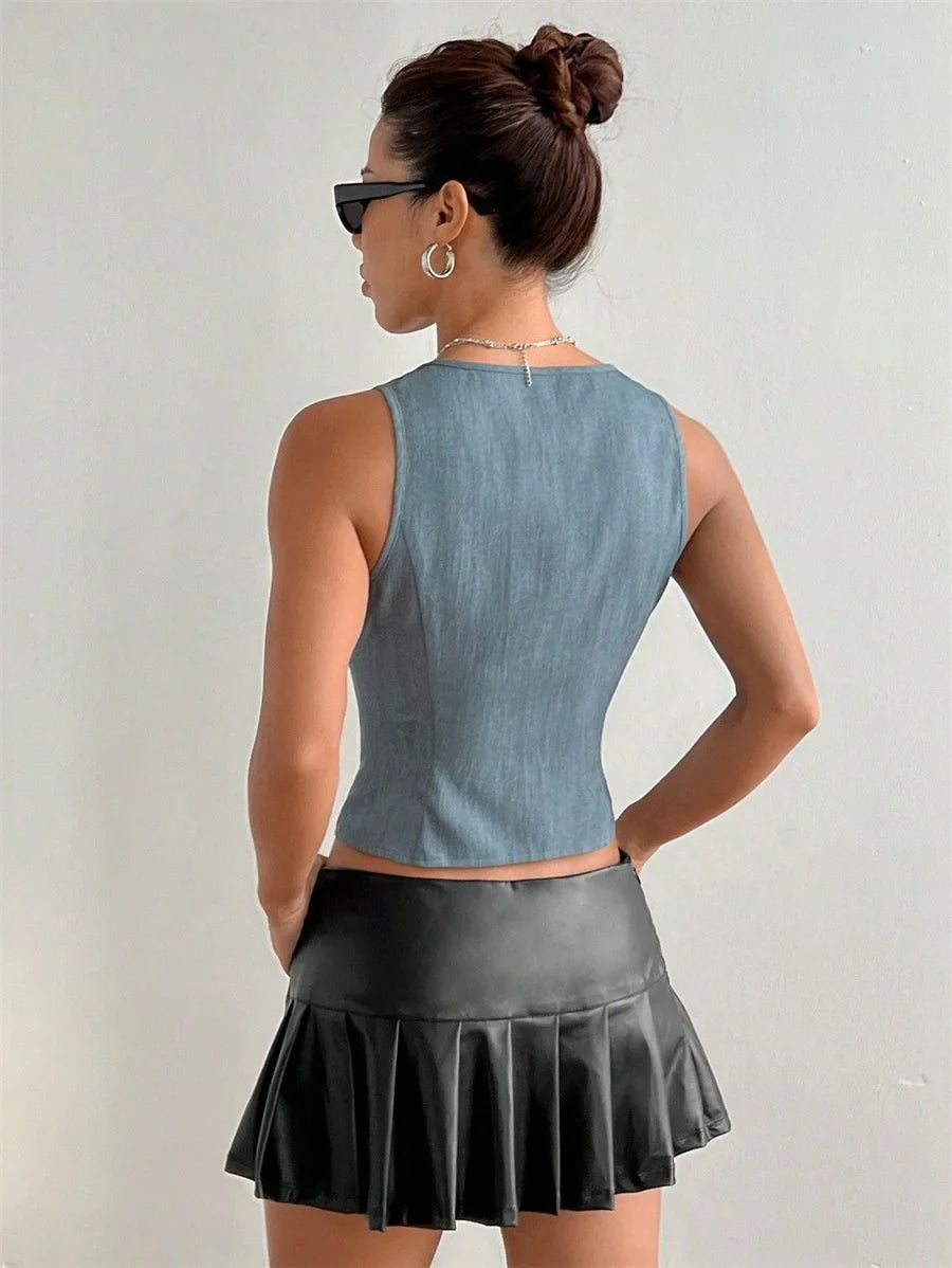Solid Laceup Vneck Blouse