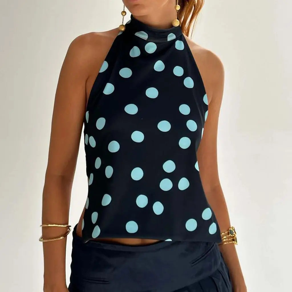 Y2K Button Closure Halter Backless TieDye Cami Top