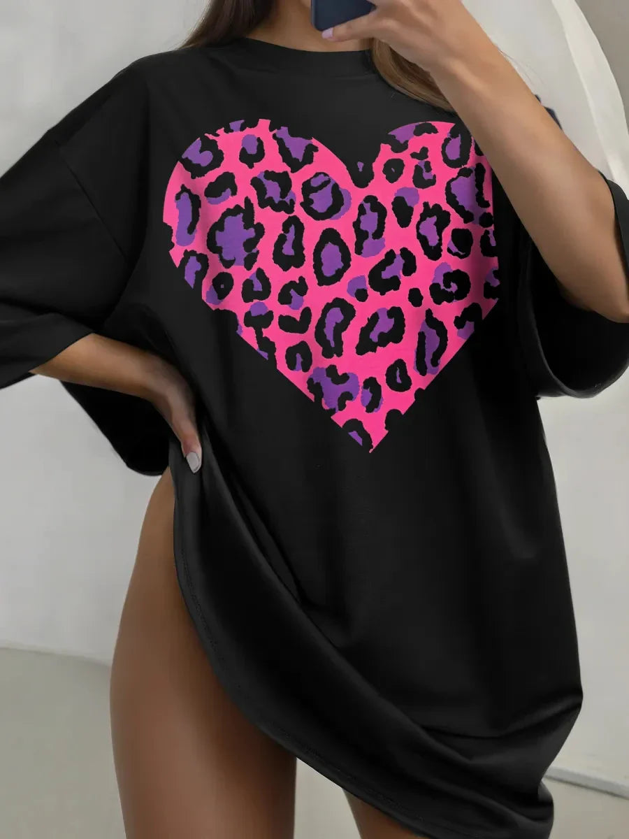 Leopard Heart Print Cotton Tshirt