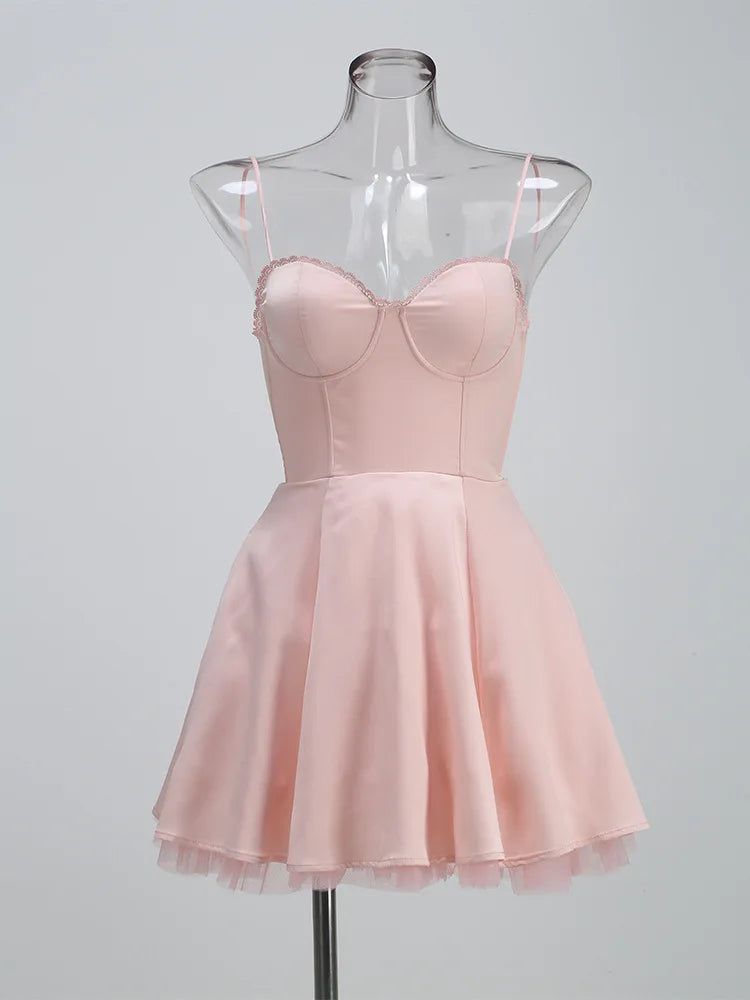 Solid Fit And Flare Spaghetti Strap Mini Dress