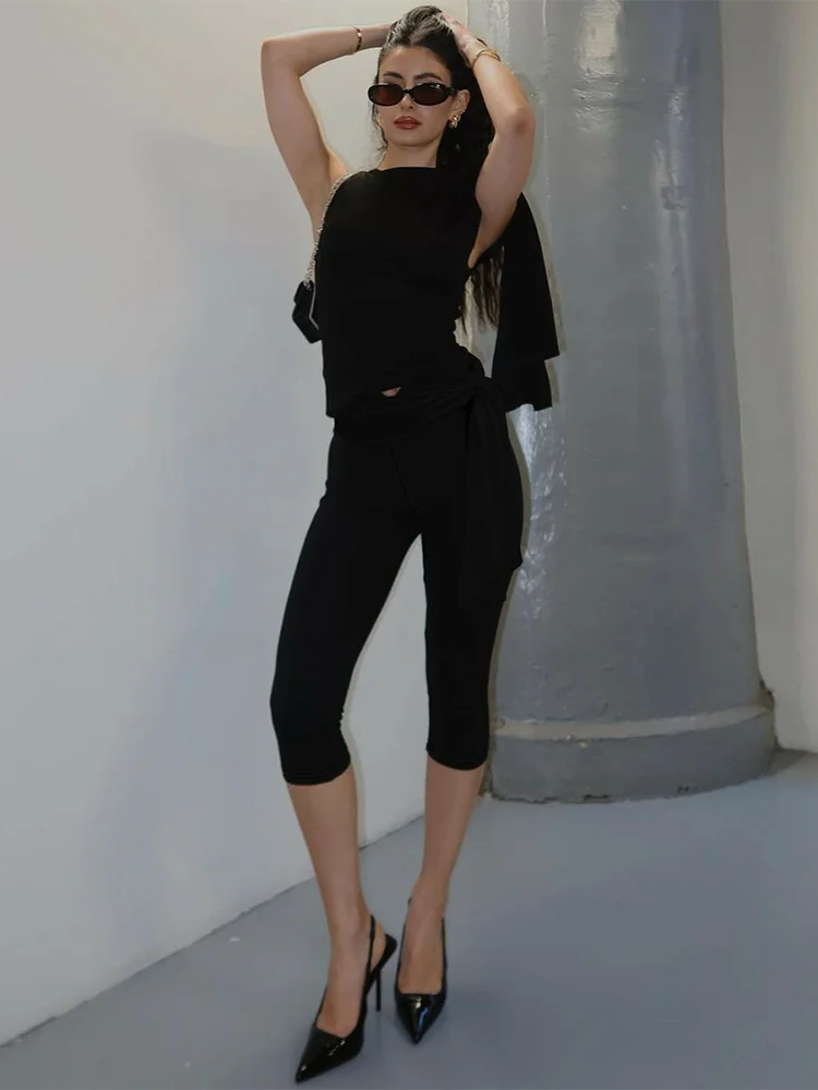Laceup Capri Crop Two Piece Pants Set