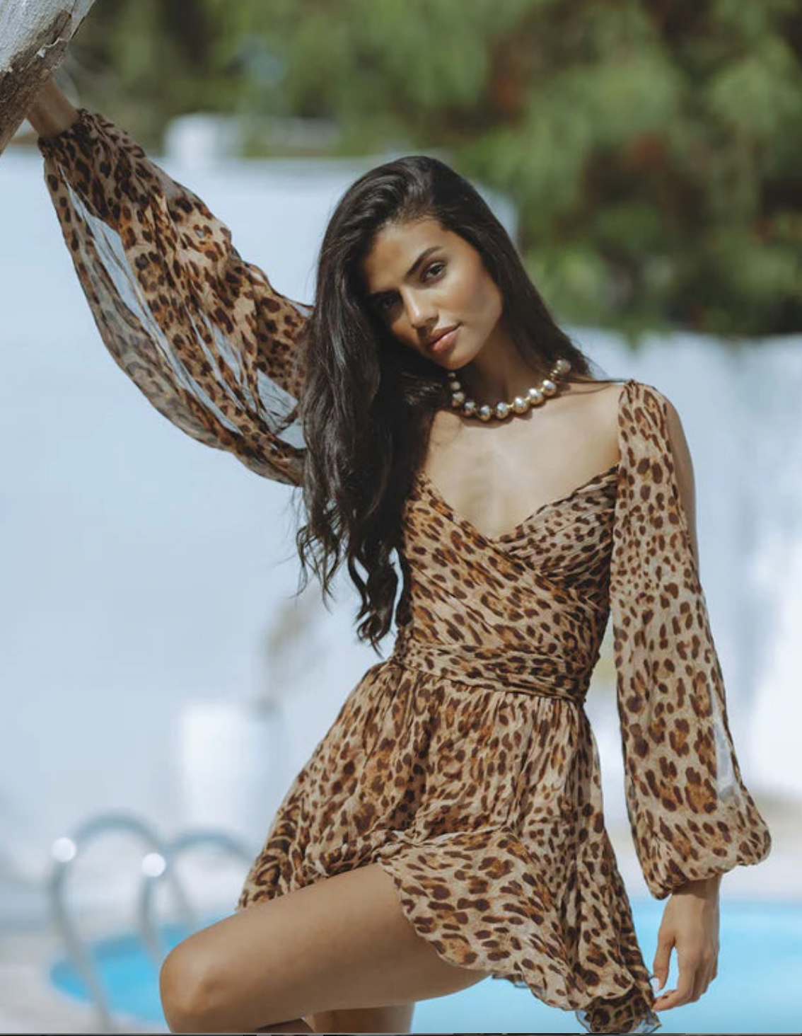 Madison Statement Dress with Flowing Sleeves and V Neck Evening Wear Edit