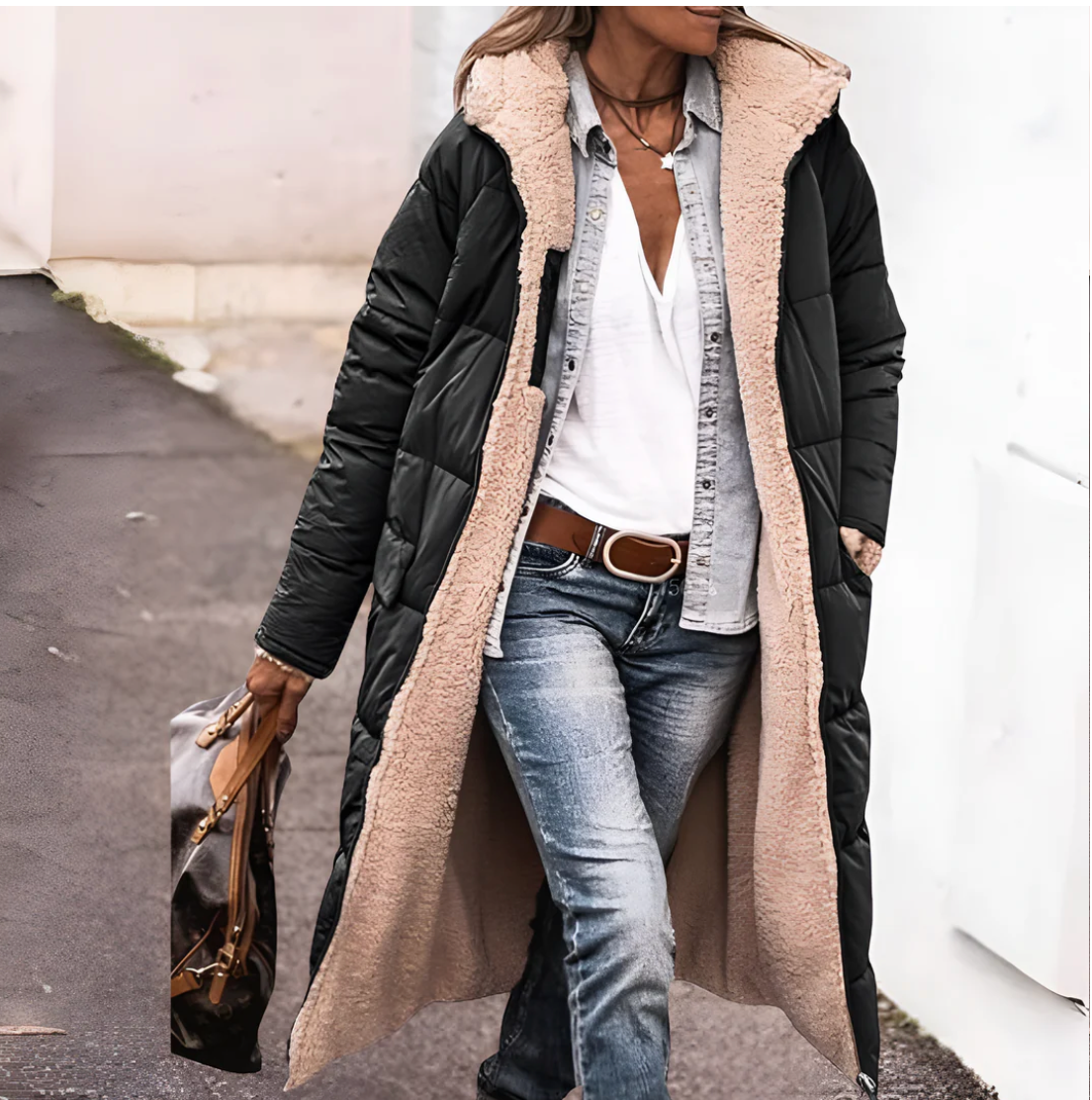 Hooded Reversible Sherpa Lined Quilted Long Puffer Coat 4