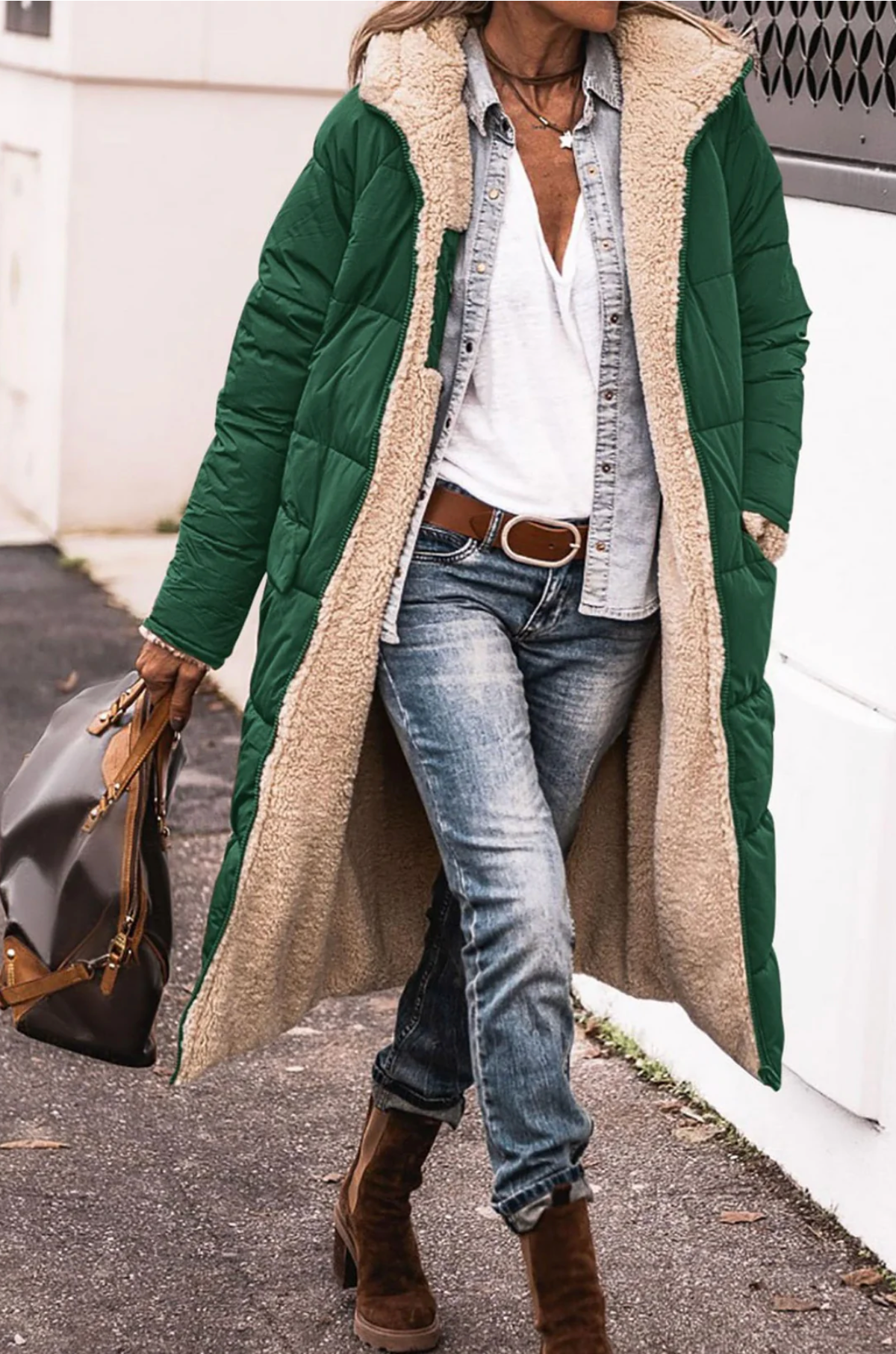 Hooded Reversible Sherpa Lined Quilted Long Puffer Coat 11