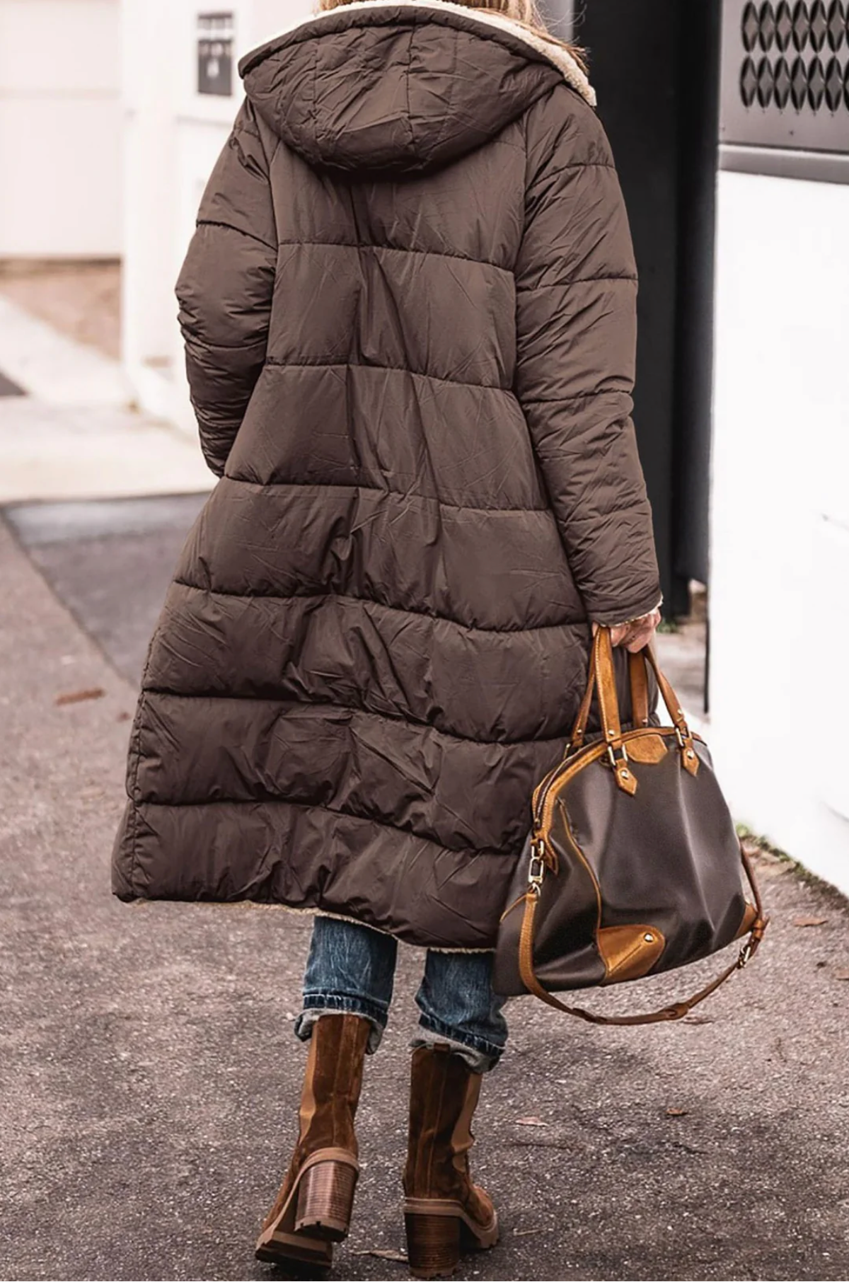 Hooded Reversible Sherpa Lined Quilted Long Puffer Coat 7
