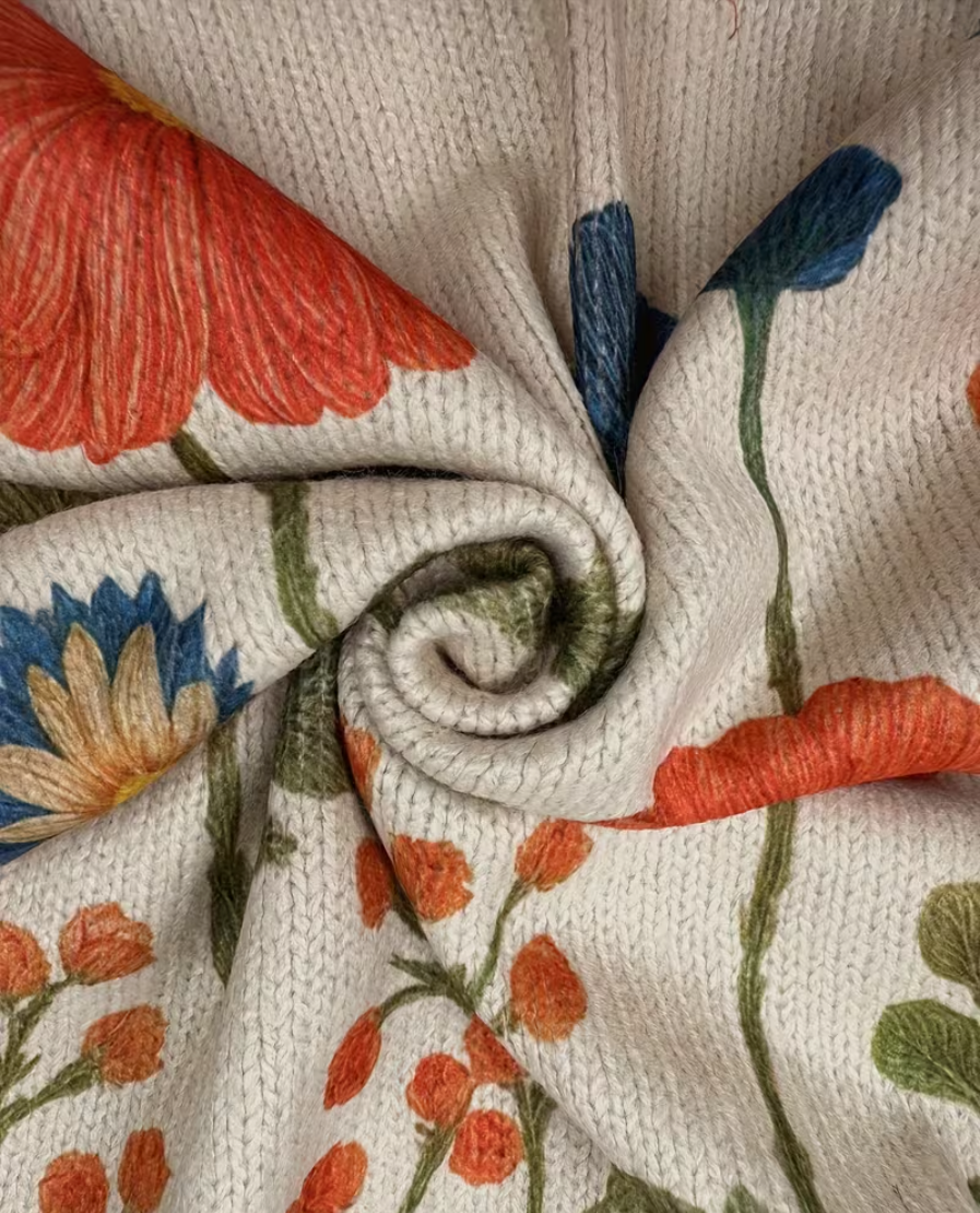 Stand Collar Wildflower Print Zip Front Knit Cardigan 3