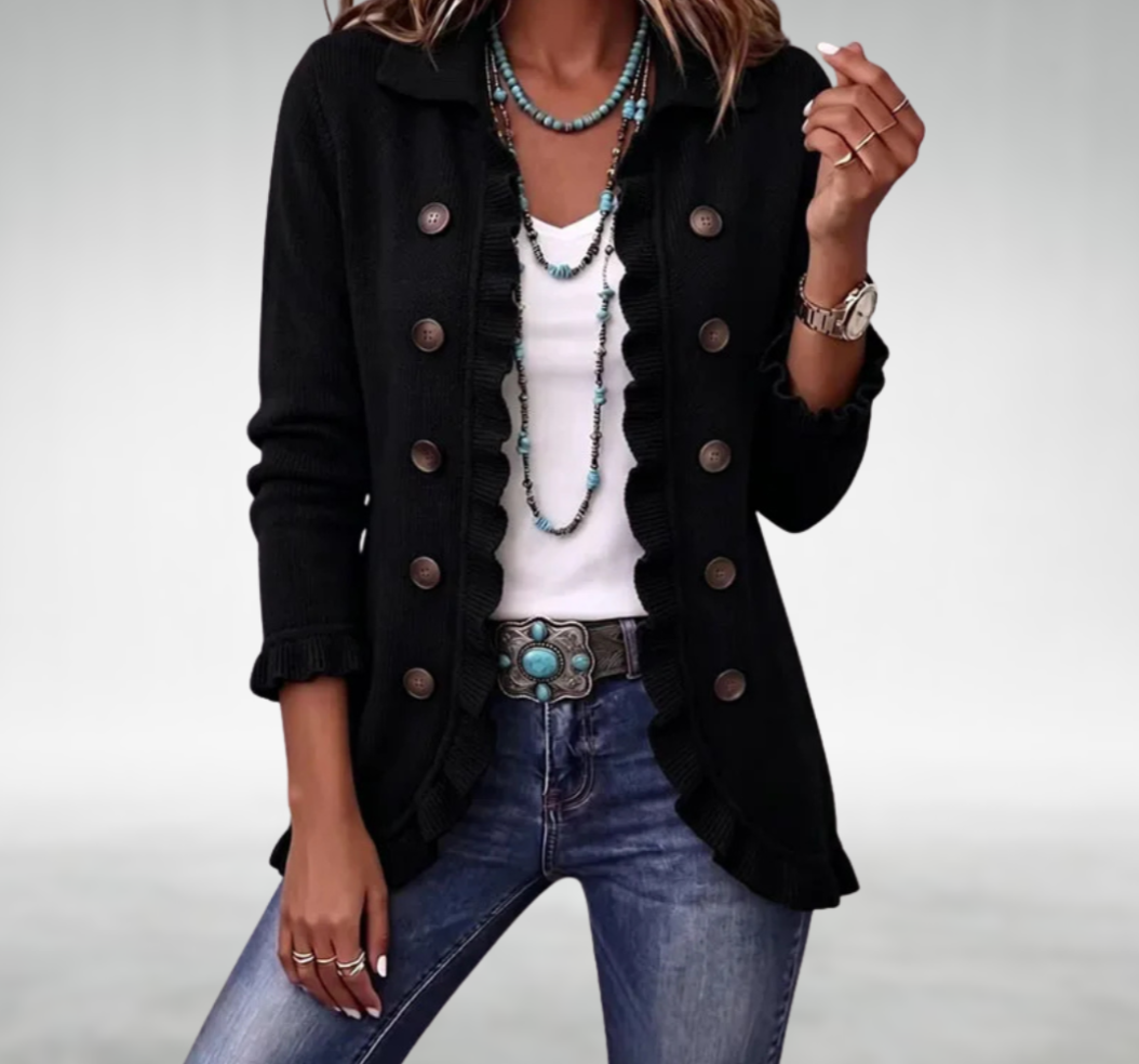 Collared Ruffle Trim Button-Front Knit Cardigan 5