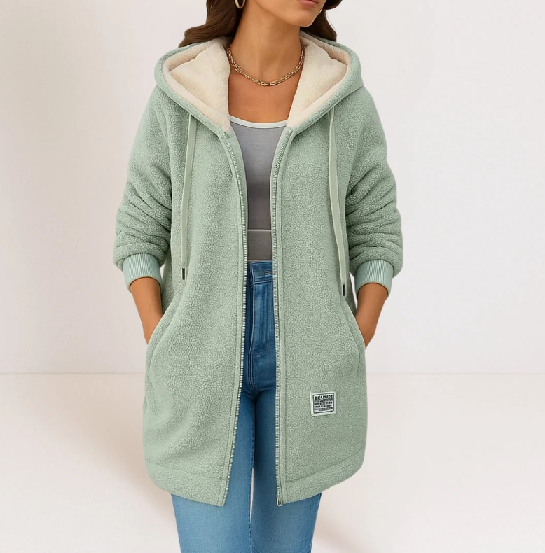 Hooded Teddy Fleece Zip-Front Drawstring Coat 4