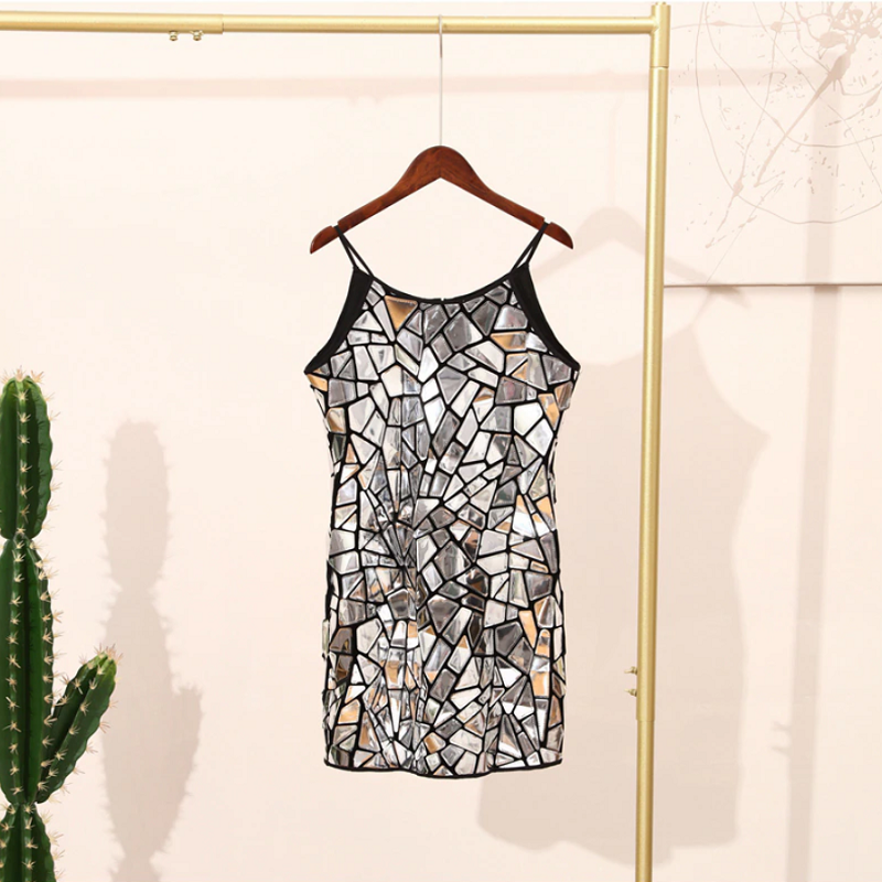 Halter Neck Mirror Sequin Embellished Bodycon Mini Dress