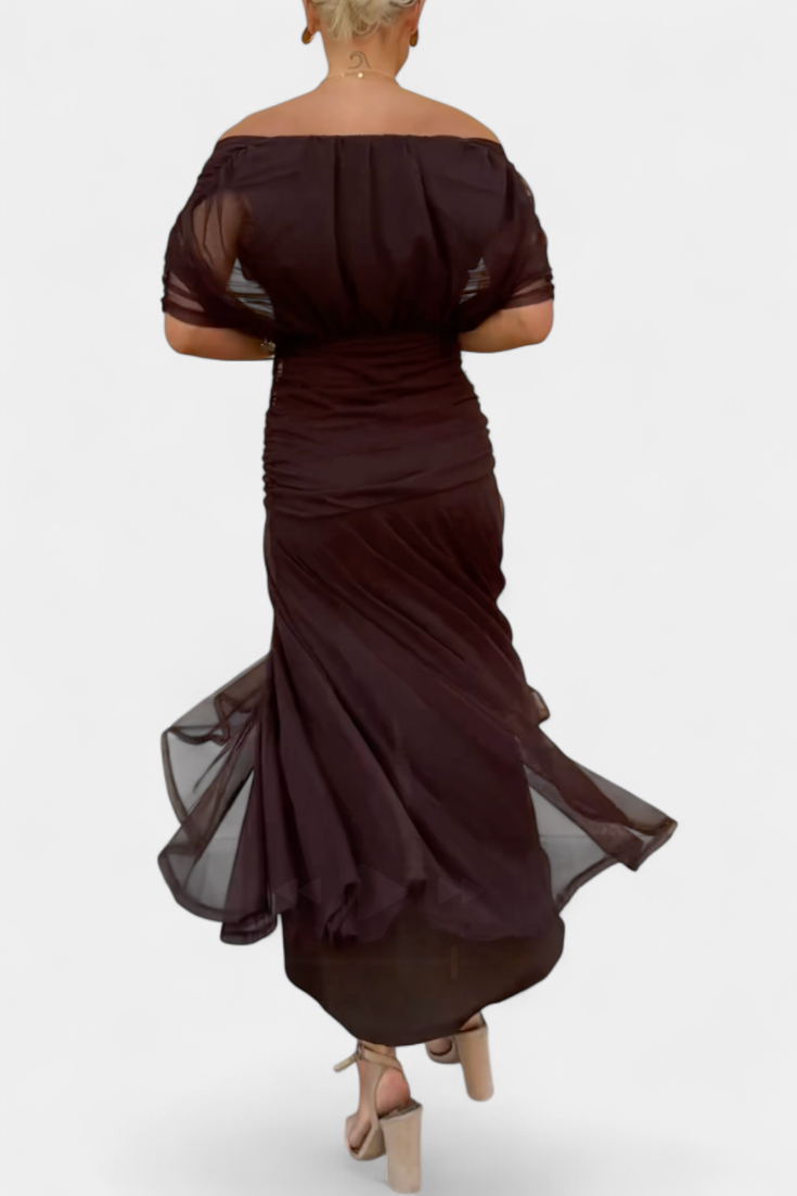 Surplice V Neck Ruched Draped Short Sleeve Maxi Dress 10