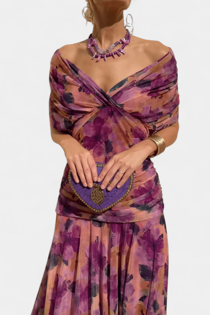 V-Neck Draped Ruched Short Sleeve Bodycon Maxi Dress