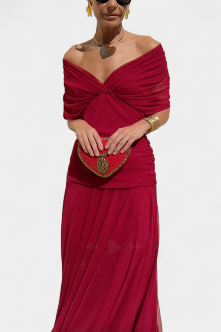 Surplice V Neck Ruched Draped Short Sleeve Maxi Dress 12