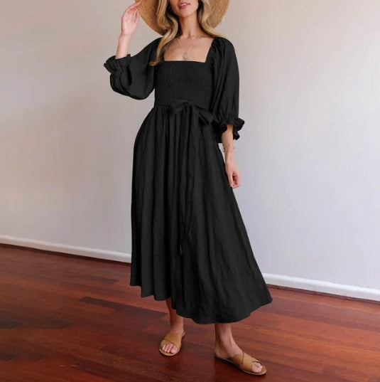 Martina Elevated French Dress with Ruffle Sleeves Premium Wardrobe Essential