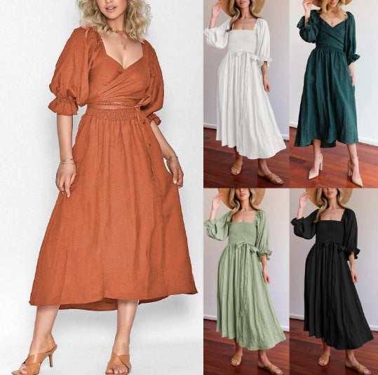 Martina Elevated French Dress with Ruffle Sleeves Premium Wardrobe Essential