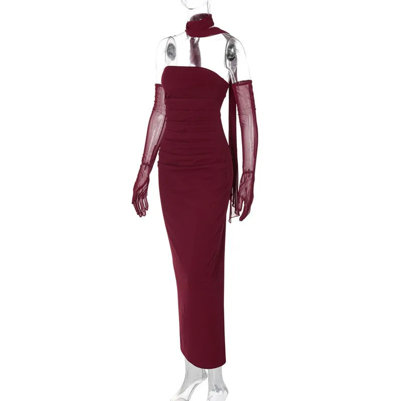 Mesh Sleeve Off - shoulder Long Dress