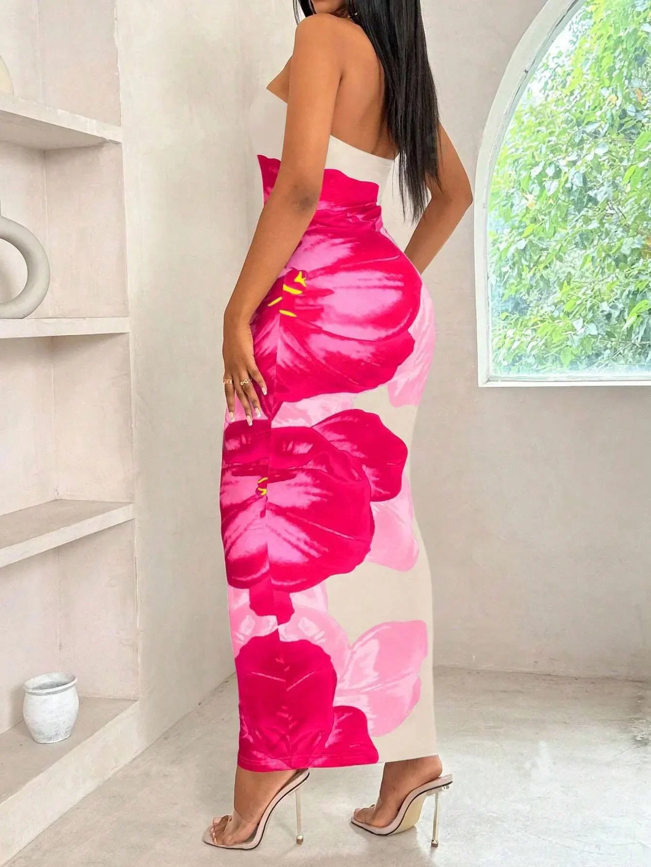 Chest Spread Slit Print Floral Dress