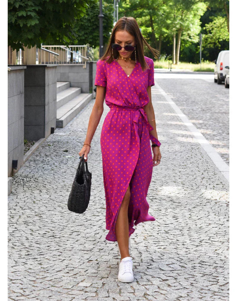 V-Neck Floral Print Short Sleeve Wrap Maxi Dress 7