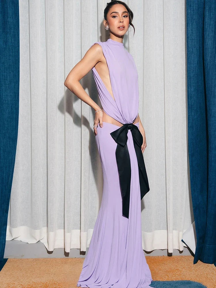 Tassel Pleated Waistless Maxi Dress