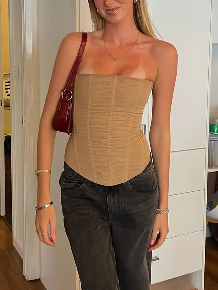 Mesh Backless Elegant Patchwork Strapless