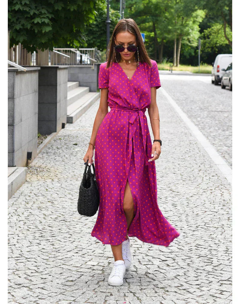 V-Neck Floral Print Short Sleeve Wrap Maxi Dress 8
