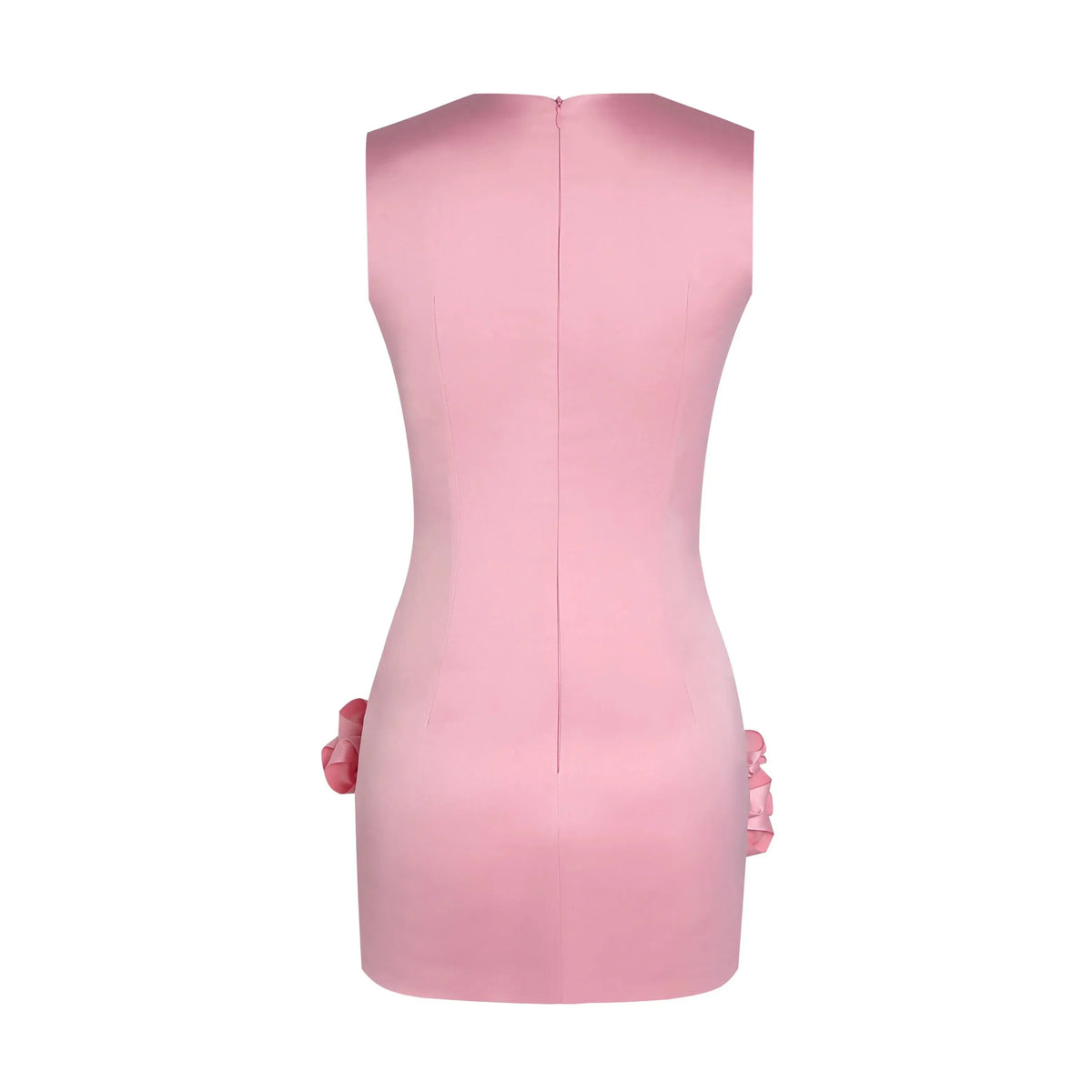 Pink Round Neck Sleeveless Rosette Applique Bodycon Mini Dress