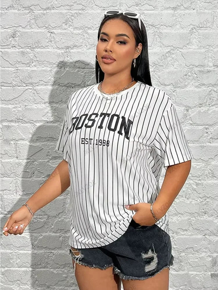 Stripe Print Oversized Tshirt