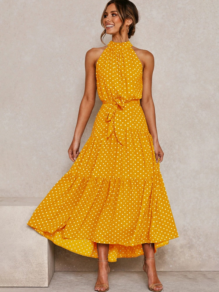 Adriana Chic Summer Dress with Polka Dot Print Shine Into Designer Edit