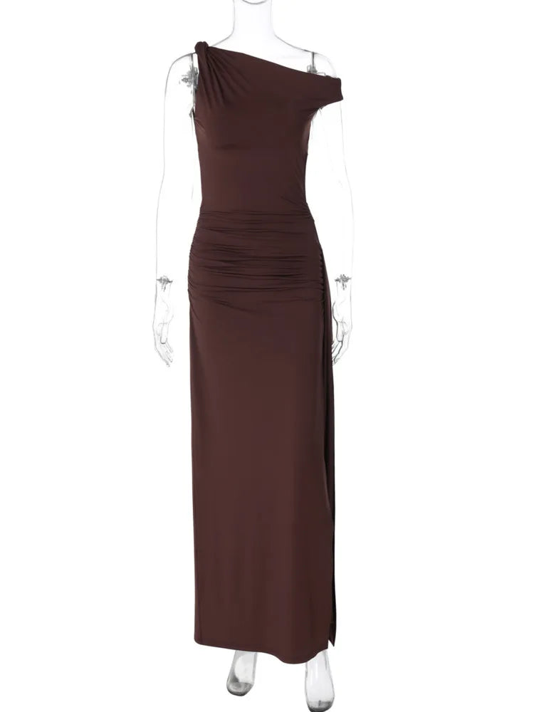 Oblique Shoulder Backless Maxi Dress