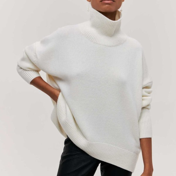 Turtleneck Ribbed Trim Short Sleeve Oversized Knit Sweater 8