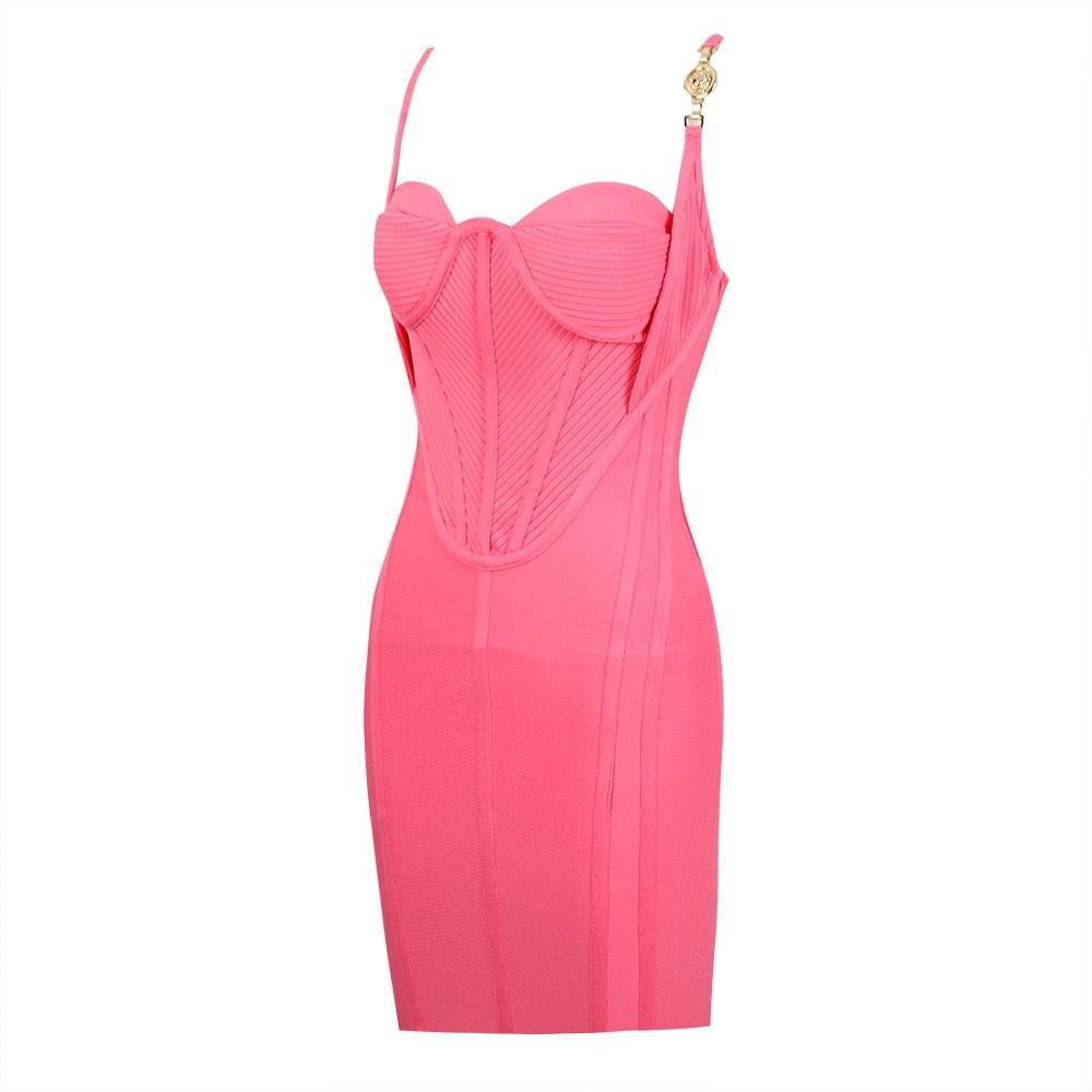 Pink Spaghetti Strap Sweetheart Mesh Corset Bodycon Mini Dress