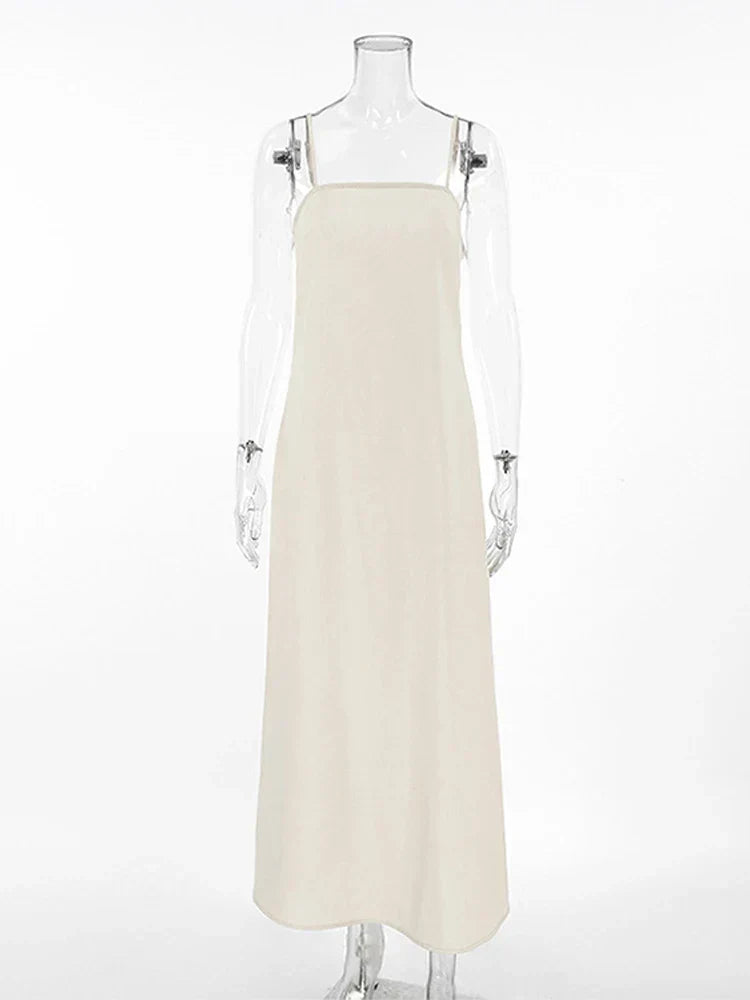 Slip Dress Women Summer Cotton Lined Loose Dresses Sleeveless Thin Straps White Long Dresses Backless Beach Holiday Dresses