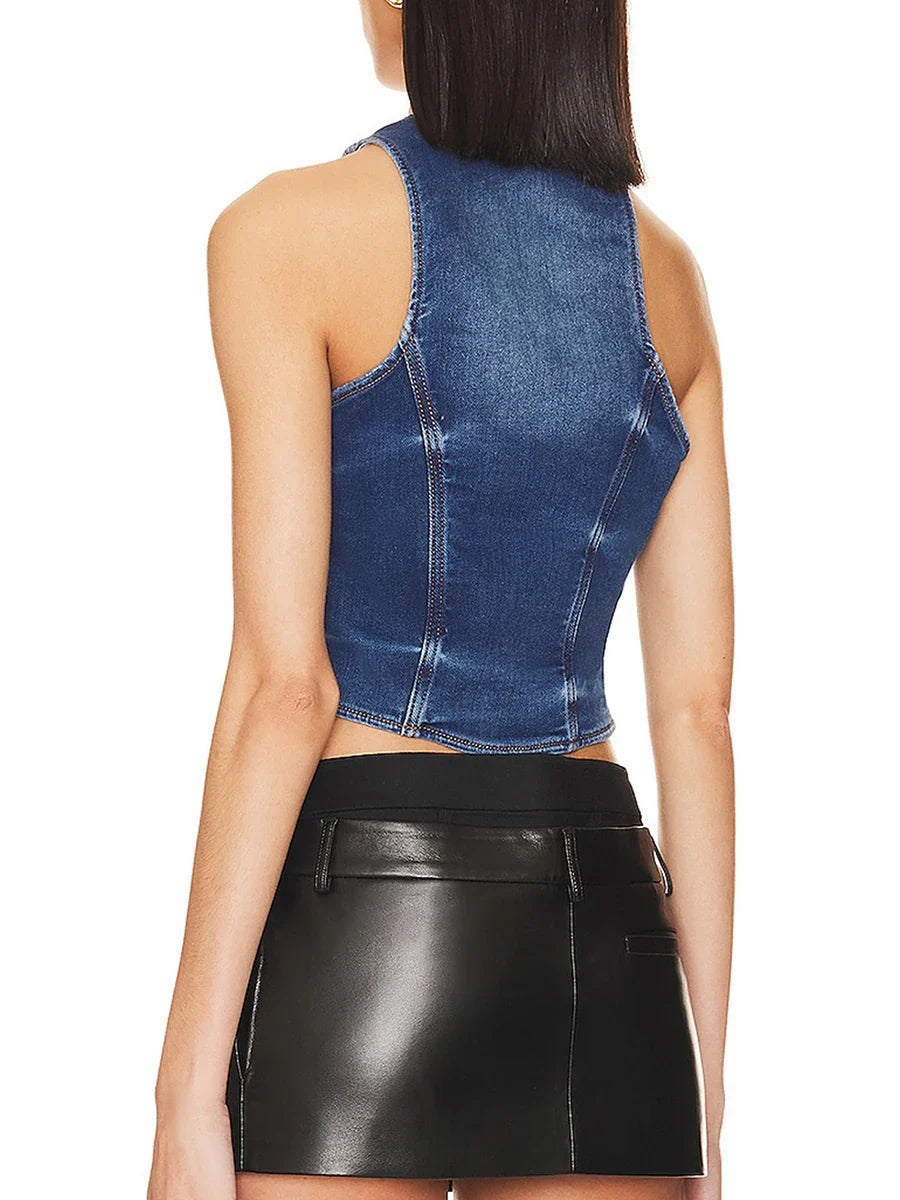 Denim Button Down Crop Top