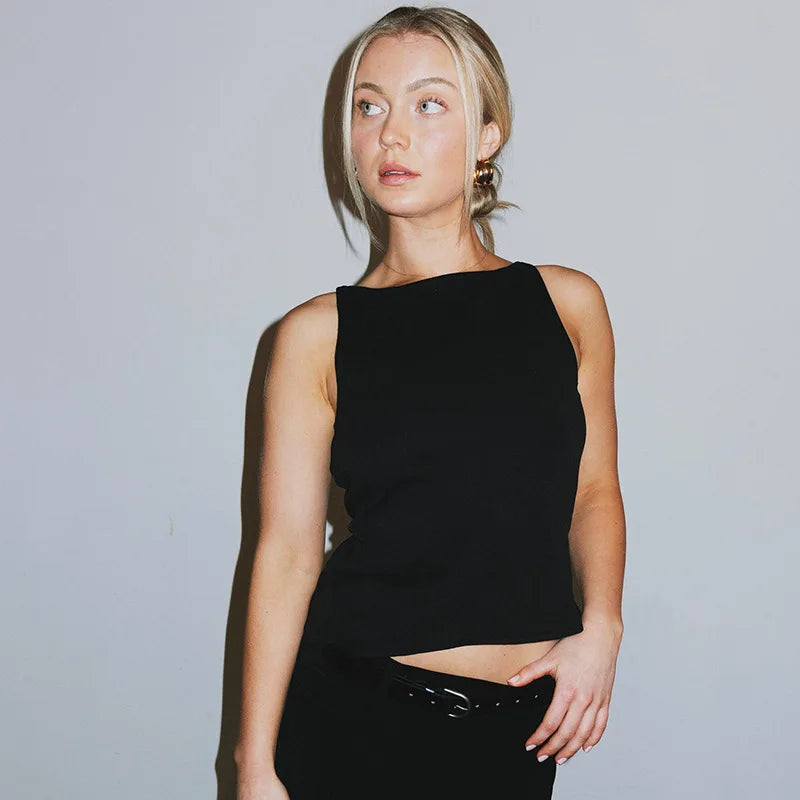 Black Hollow Out Charming Bow Tank Top Black / M