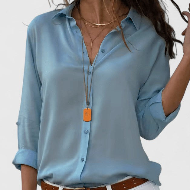 Collared Button-Front Long Sleeve Chiffon Blouse 7
