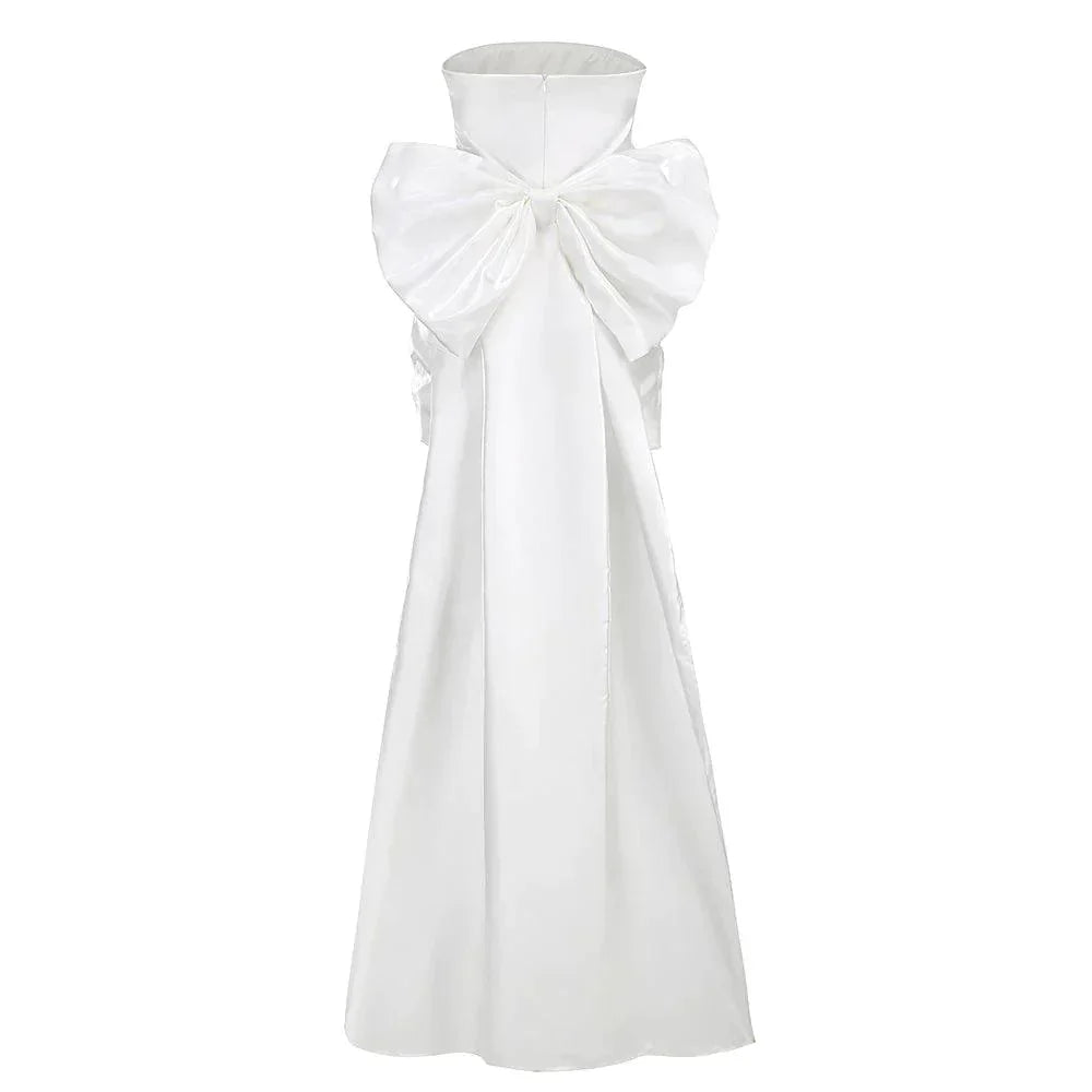 Strapless Ruched Oversized Bow Satin Bodycon Mini Dress 18