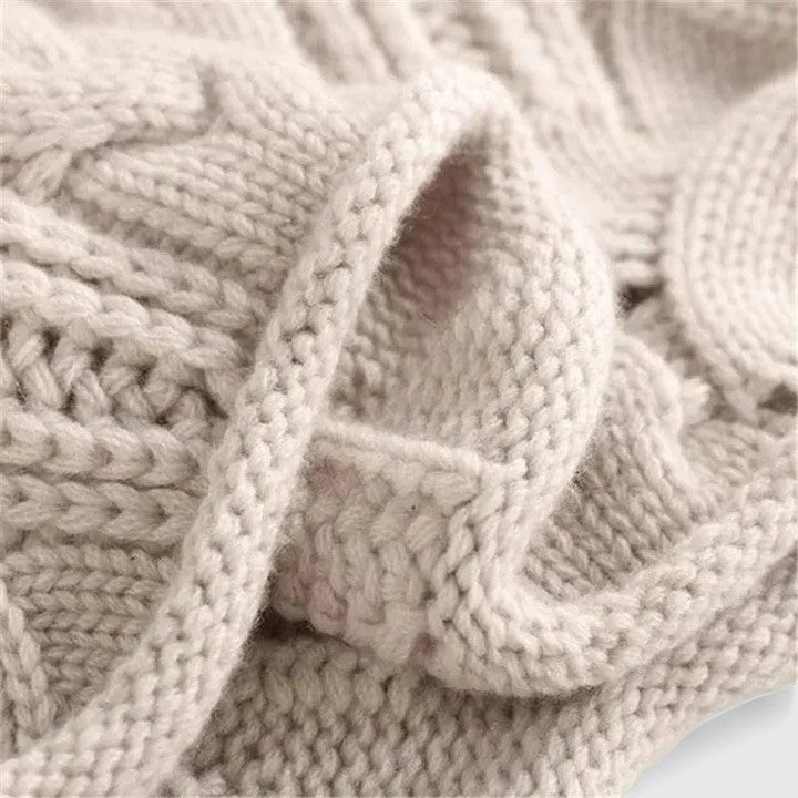 Turtleneck Cable Knit Pointelle Long Sleeve Sweater