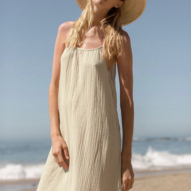 Spaghetti Strap Casual Cotton Midi Dress