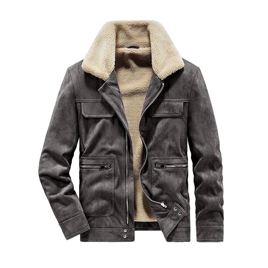 Sherpa Collar Zip Front Suede Shearling Jacket 4
