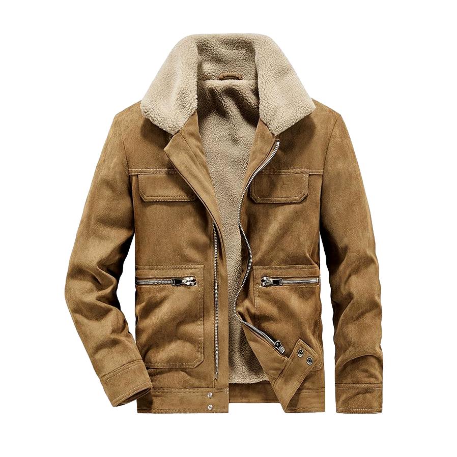Sherpa Collar Zip Front Suede Shearling Jacket 2