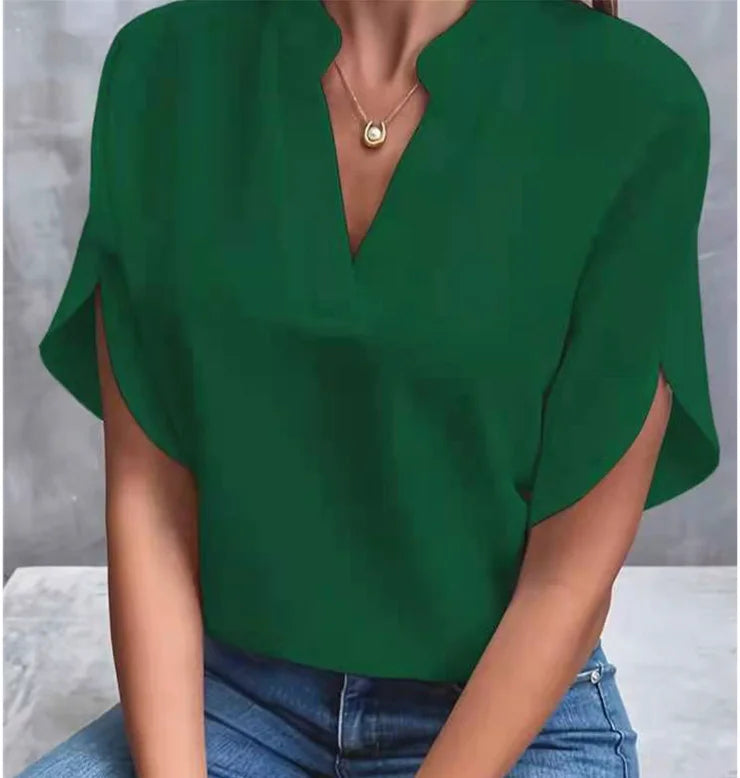 Summer Elegant Vneck Short Sleeve Blouse